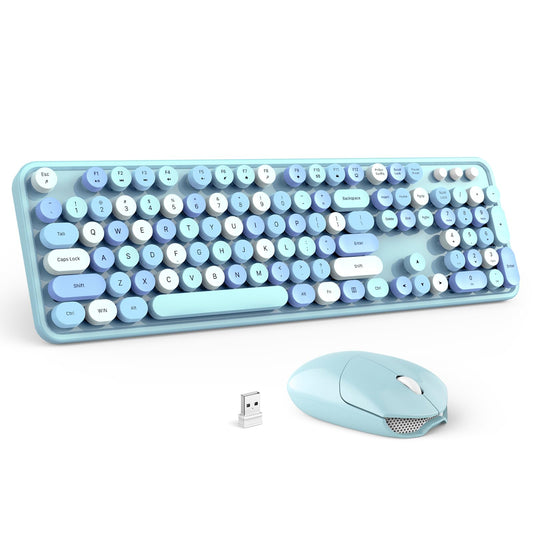 Wireless Keyboard and Mouse Combo - GEEZER Sky Blue Full-Sized Colorful Keyboard