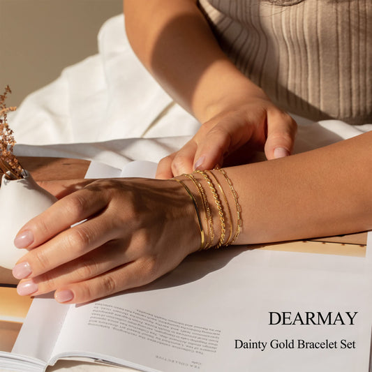 DEARMAY Gold Bracelets for Women 14K Real Gold Plated Jewelry